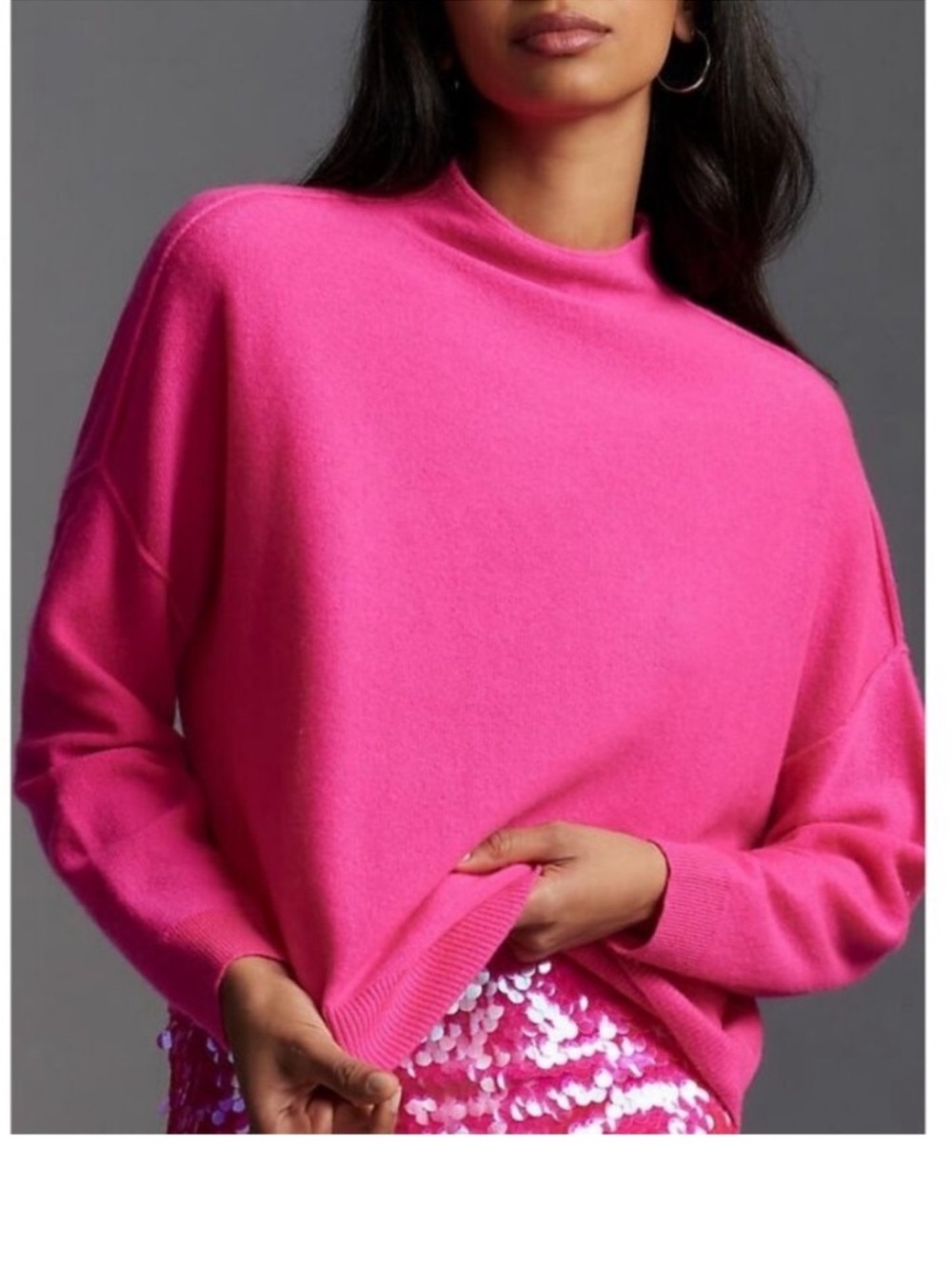 100% Cashmere Anthropologie Ribbed Mock Neck Sweater - Hot Pink
